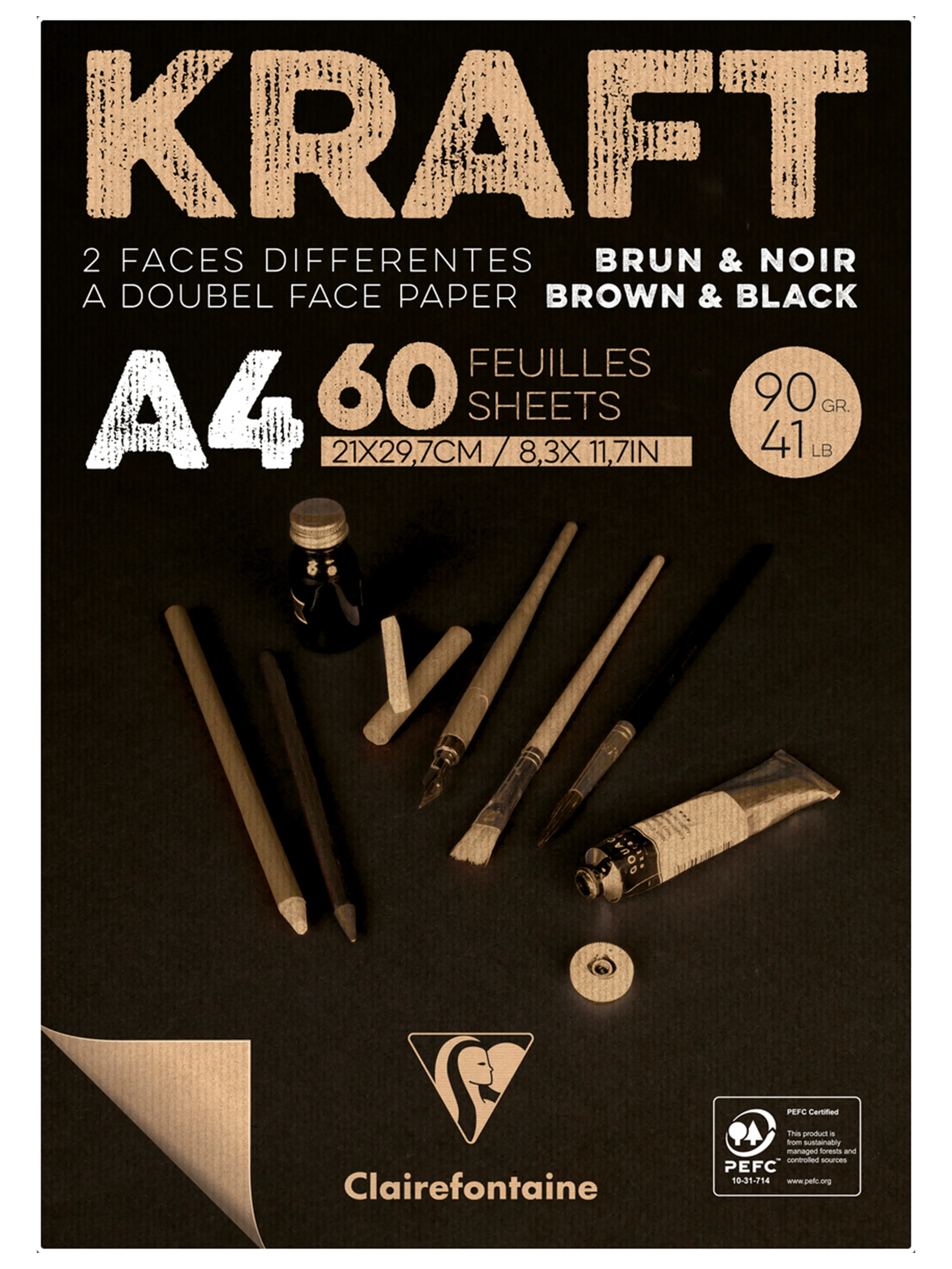 Clairefontaine Kraft Kahverengi Ve Siyah Çizim Blok 90 g A4 60 Yaprak