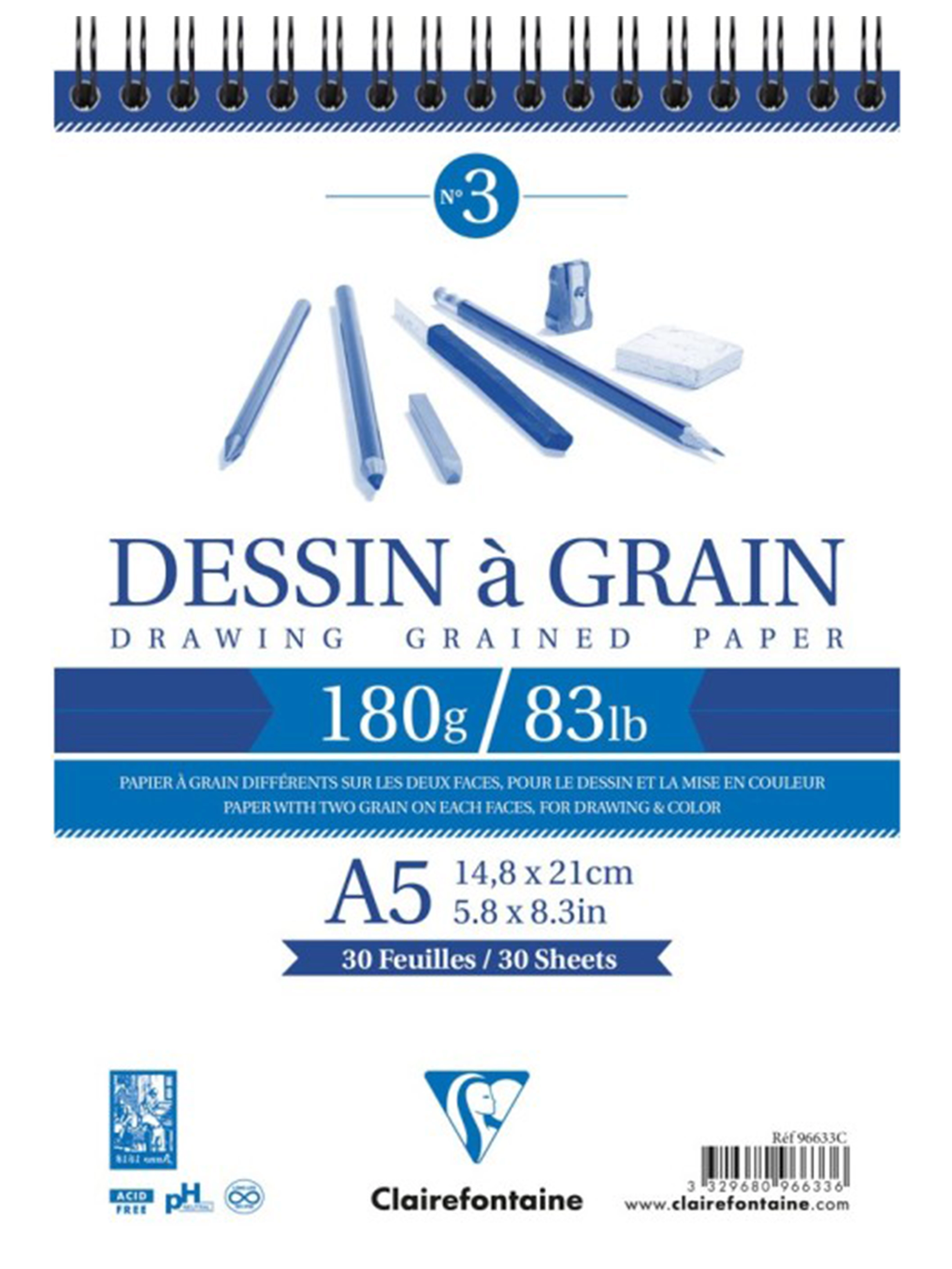 Clairefontaine Dessin A Grain Çizim Blok 180 g A5 30 Yaprak Spiralli