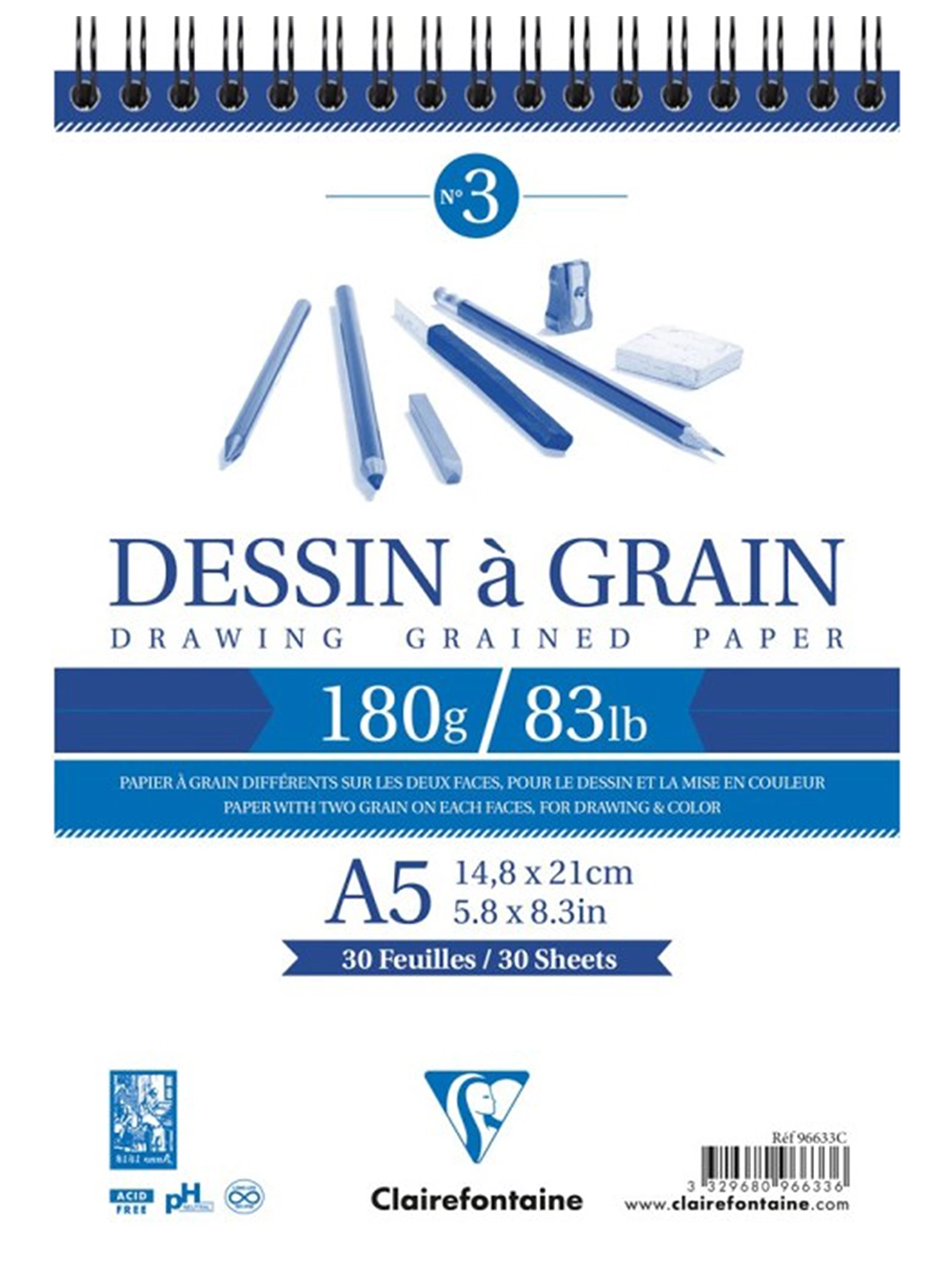 Clairefontaine Dessin A Grain Çizim Blok 180 g A5 30 Yaprak Spiralli