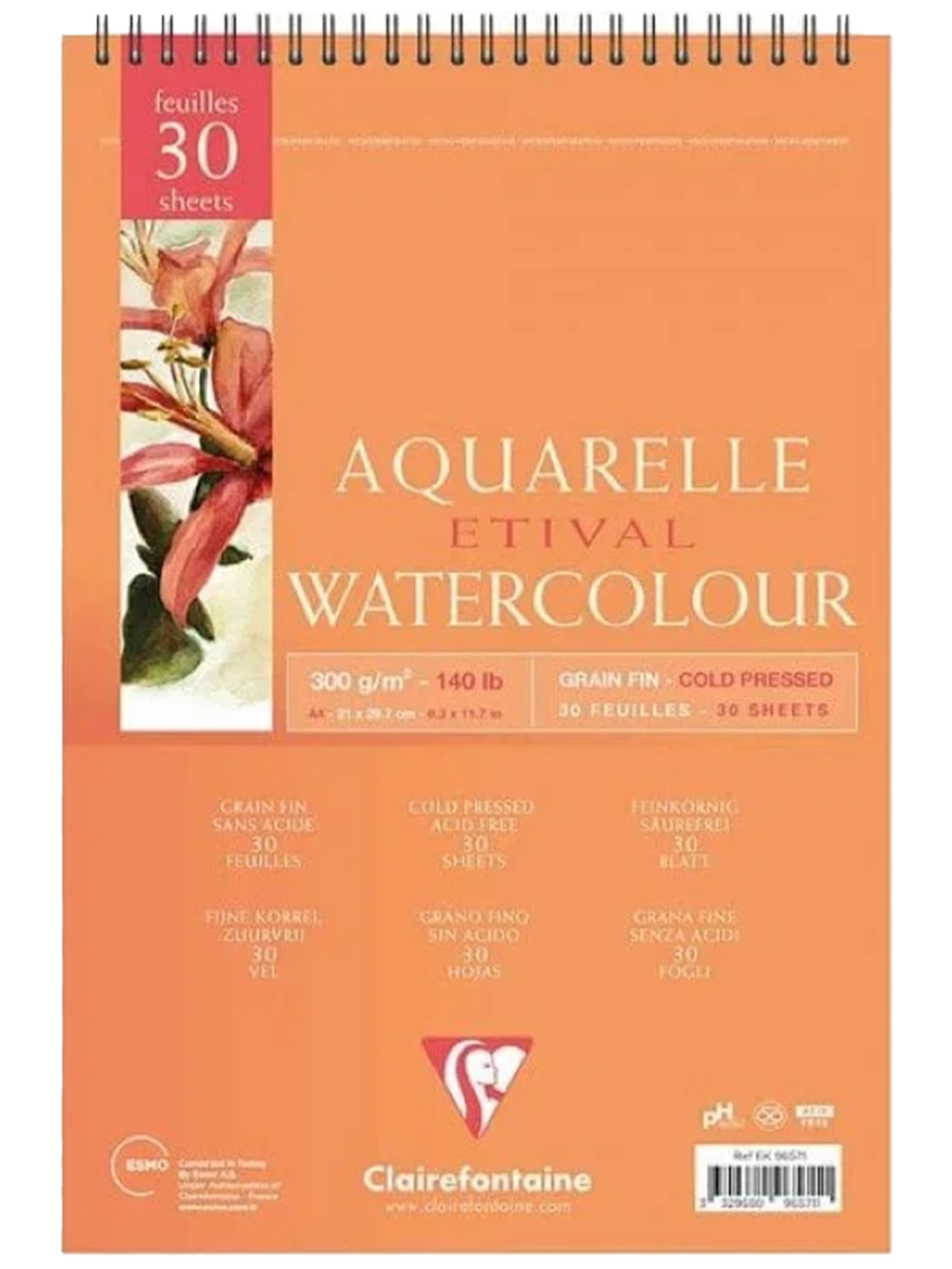 Clairefontaine Etival İnce Dokulu Sulu Boya Blok 300 g A4 30 Yaprak Spiralli