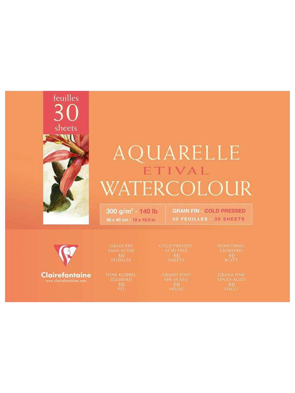 Clairefontaine Etival İnce Dokulu Sulu Boya Blok 300 g 30x40 cm 30 Yaprak