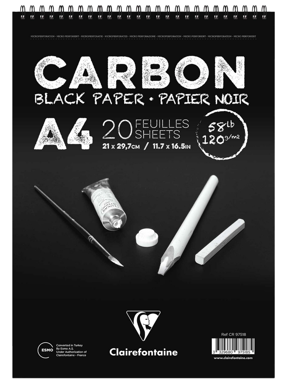 Clairefontaine Carbon Siyah Çizim Blok 120 g A4 20 Yaprak Spiralli