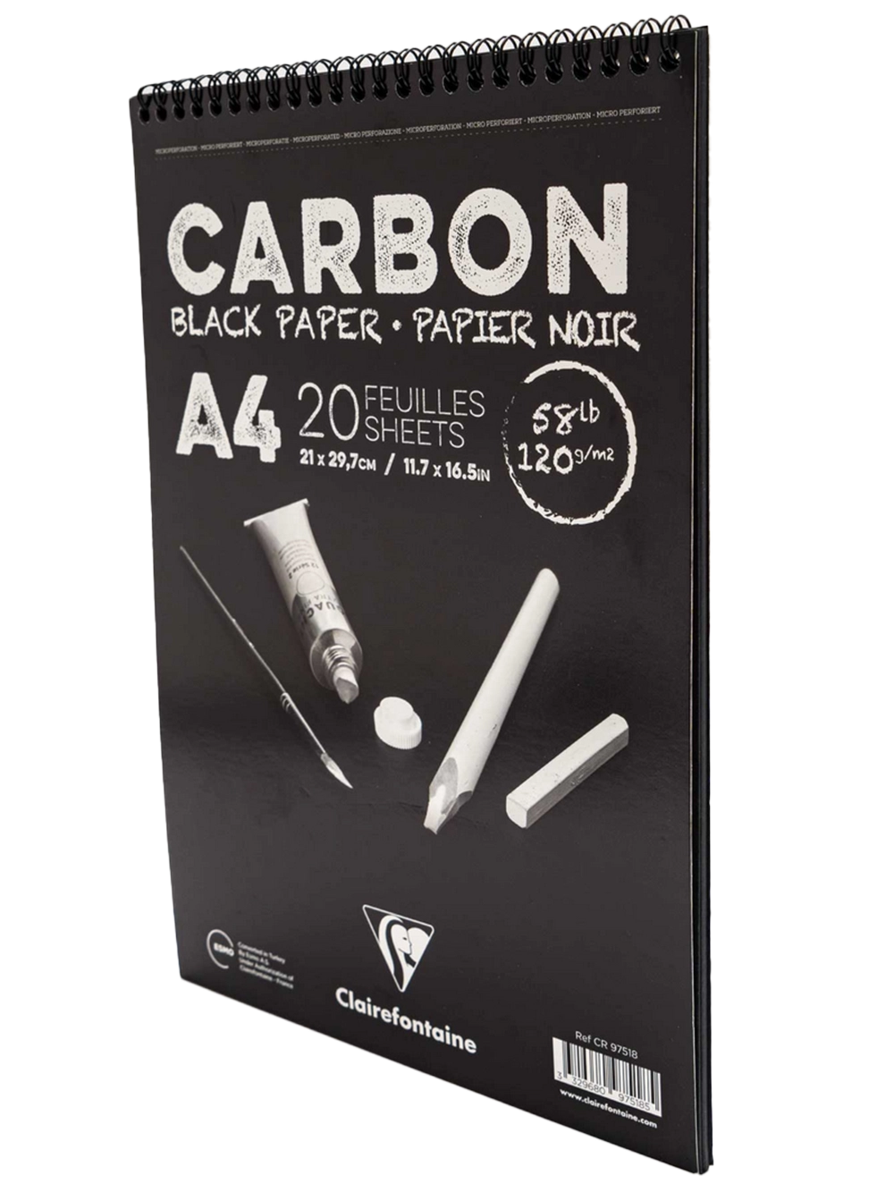 Clairefontaine Carbon Siyah Çizim Blok 120 g A4 20 Yaprak Spiralli