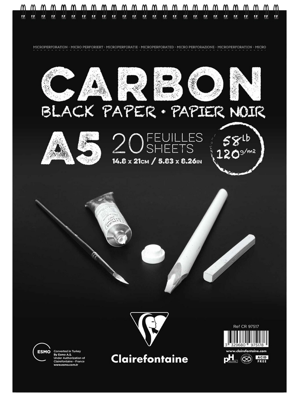 Clairefontaine Carbon Siyah Çizim Blok 120 g A5 20 Yaprak Spiralli