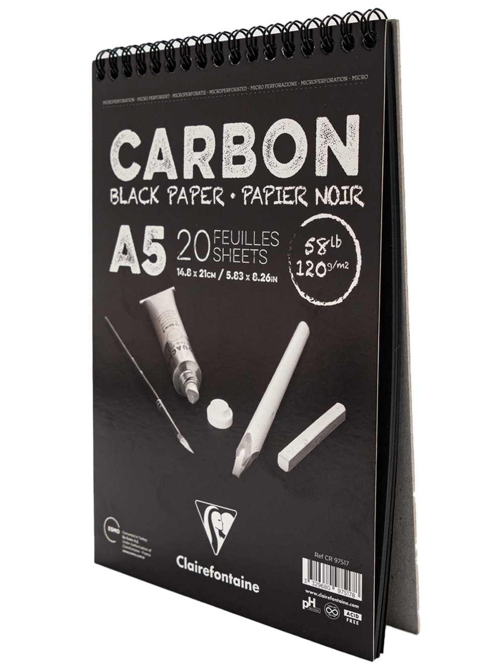 Clairefontaine Carbon Siyah Çizim Blok 120 g A5 20 Yaprak Spiralli