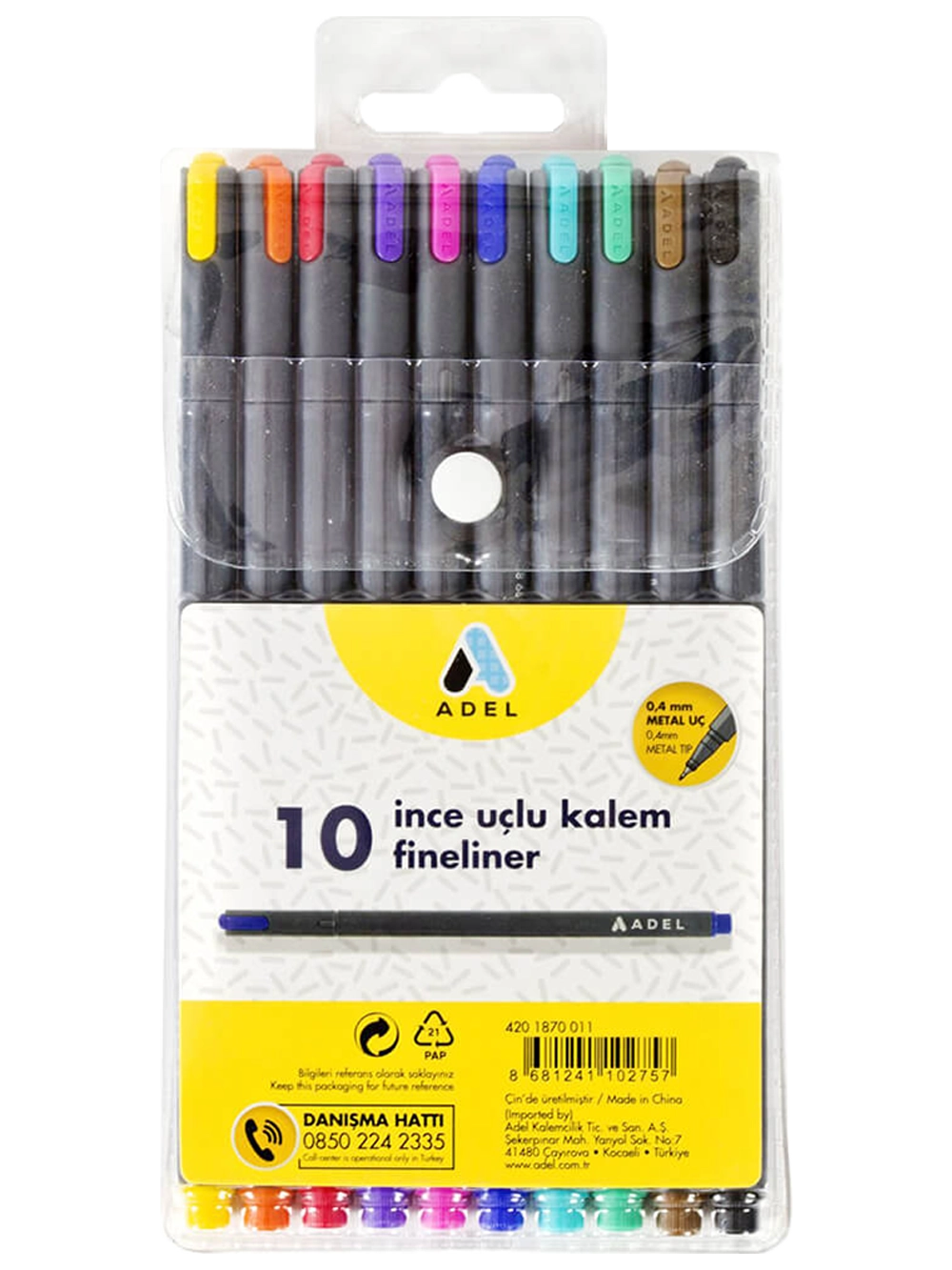 Adel Fineliner Keçeli Kalem 10 Renk