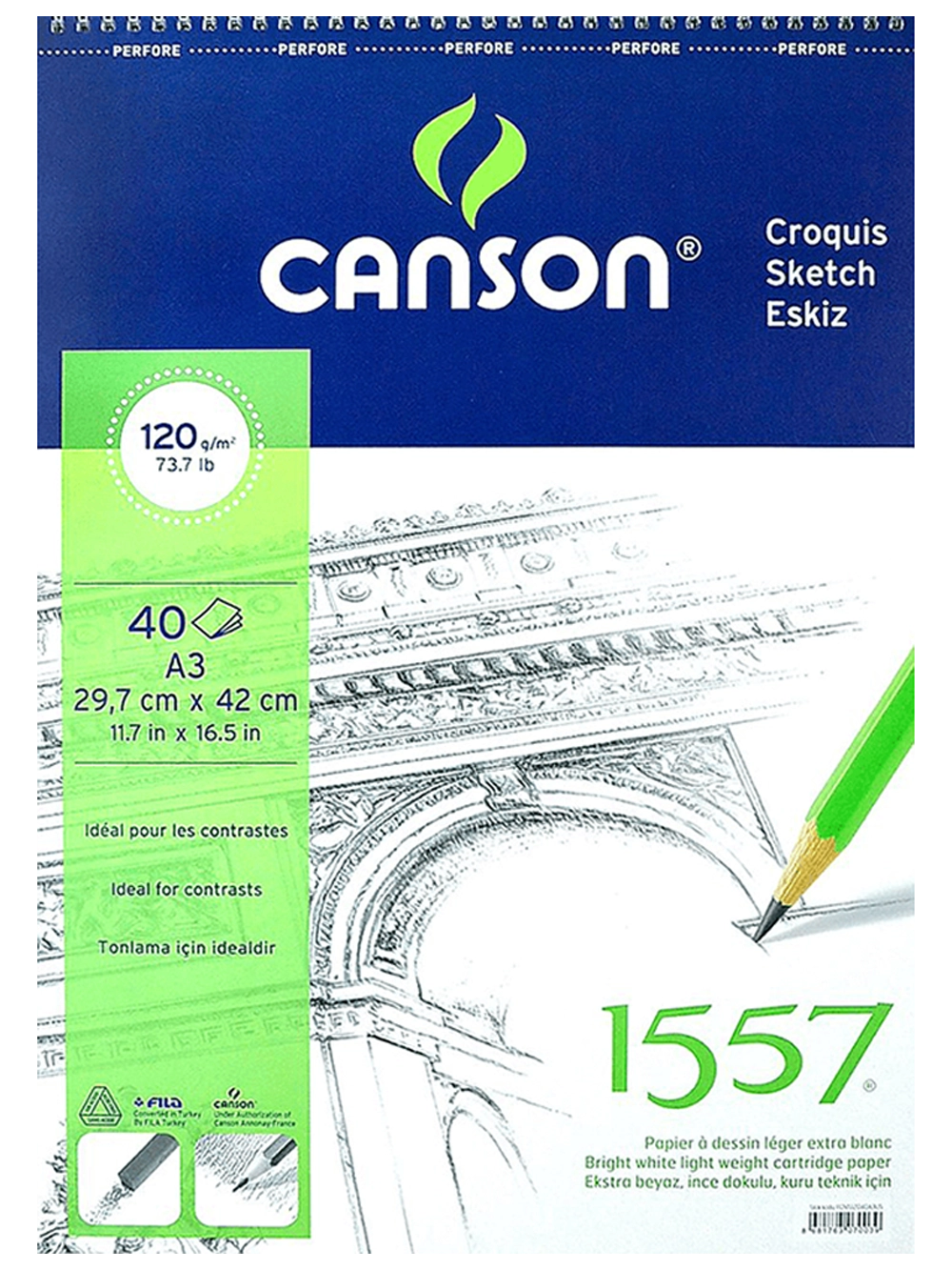 Canson 1557 Eskiz Blok 120 g A3 40 Yaprak Spiralli