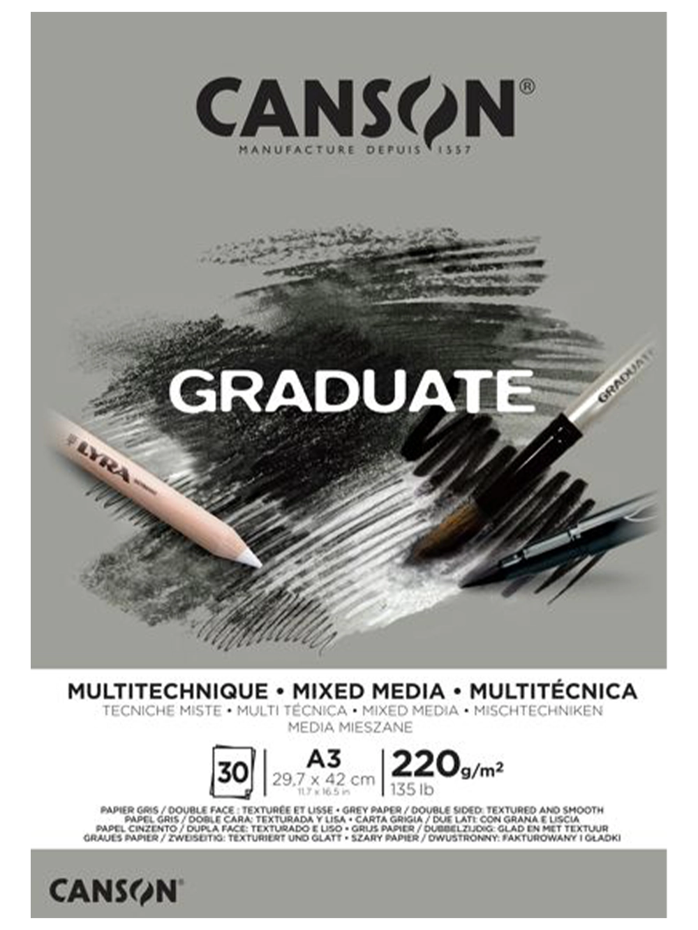 Canson Graduate Multi Teknik Gri Blok 220 g A3 30 Yaprak