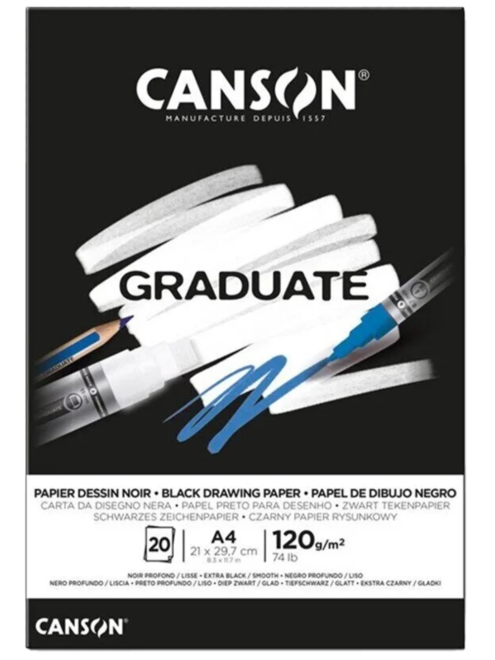 Canson Graduate Siyah Çizim Blok 120 g A4 20 Yaprak