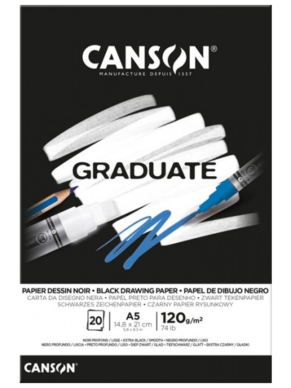 Canson Graduate Siyah Çizim Blok 120 g A5 20 Yaprak