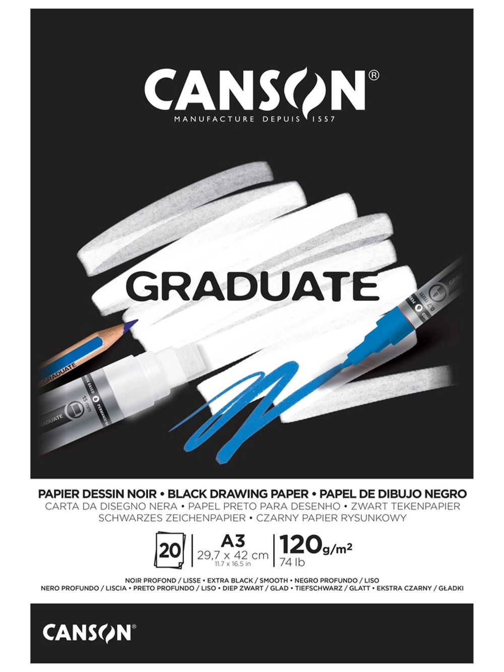 Canson Graduate Siyah Çizim Blok 120 g A3 20 Yaprak