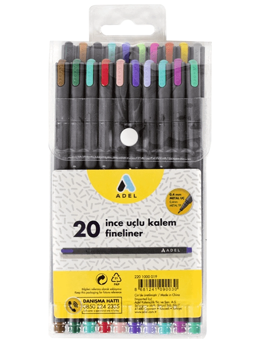 Adel Fineliner İnce Uçlu Keçeli Kalem 20 Renk
