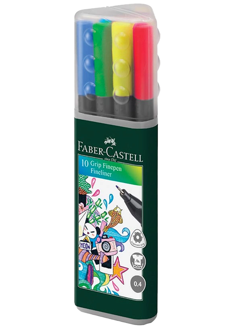 Faber-Castell Grip Finepen İnce Uçlu Keçeli Kalem 10 Renk Plastik Kutu