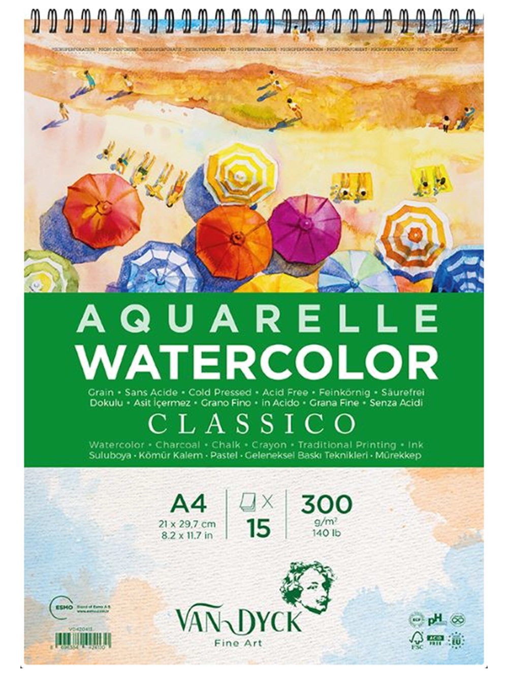Van Dyck Classico Sulu Boya Blok 300 g A4 15 Yaprak Spiralli