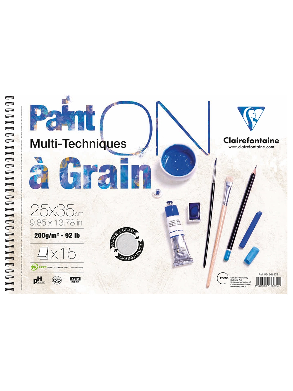 Clairefontaine Paint On A Grain Multi Teknik Blok 200 g 25x35 cm 15 Yaprak Spiralli